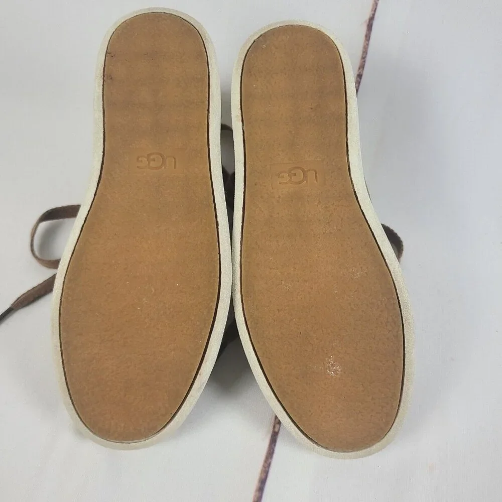 UGG Girls Pure Leather Lace Up Zipper Sneaker Boots with‎ Wool Fur Size 5